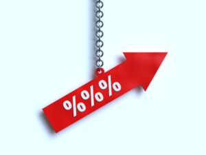 red arrow pointing upwards with percentage symbols on it